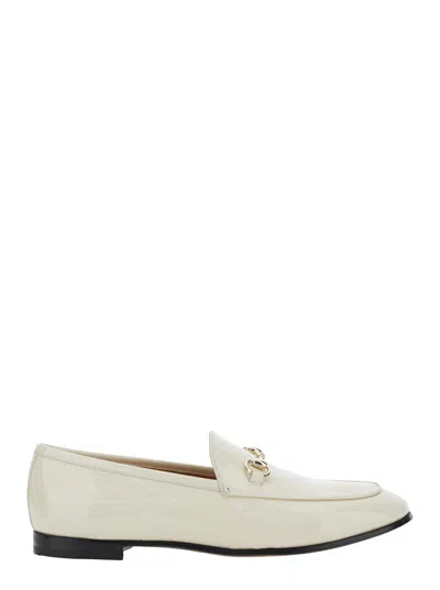 Gucci 'jordan' White Loafers With Horsebit Detail In Patent Leather Woman
