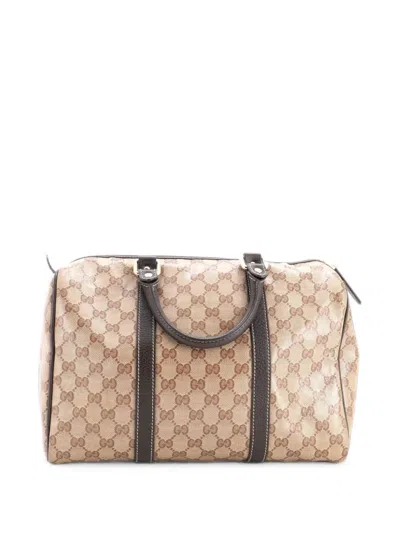 Pre-owned Gucci Joy Boston Bag Gg Coated Canvas Large Satchel In Brown