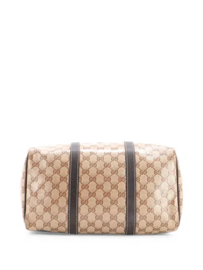 Pre-owned Gucci Joy Boston Bag Gg Coated Canvas Large Satchel In Brown