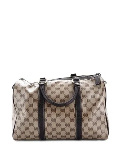 Pre-owned Gucci Joy Boston Bag Gg Coated Canvas Medium Satchel In Brown