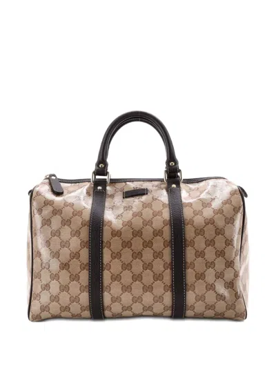 Pre-owned Gucci Joy Boston Bag Gg Coated Canvas Medium Satchel In Brown