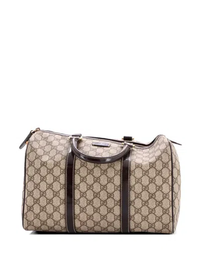 Pre-owned Gucci Joy Boston Bag Gg Coated Canvas Medium Satchel In Brown