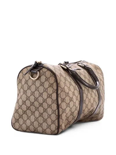 Pre-owned Gucci Joy Boston Bag Gg Coated Canvas Medium Satchel In Brown