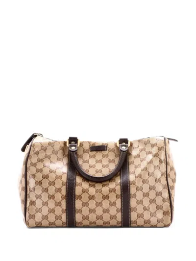 Pre-owned Gucci Joy Boston Bag Gg Coated Canvas Medium Satchel In Brown