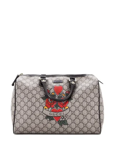 Pre-owned Gucci Joy Boston Bag Limited Edition Gg Coated Canvas Medium Satchel In Brown