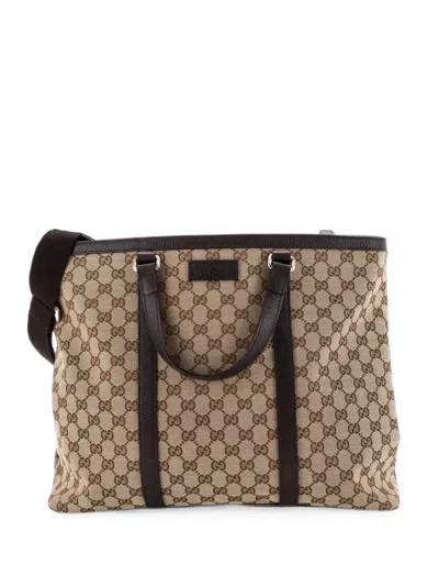 Pre-owned Gucci Joy Convertible Gg Canvas Large Tote Bag In Brown
