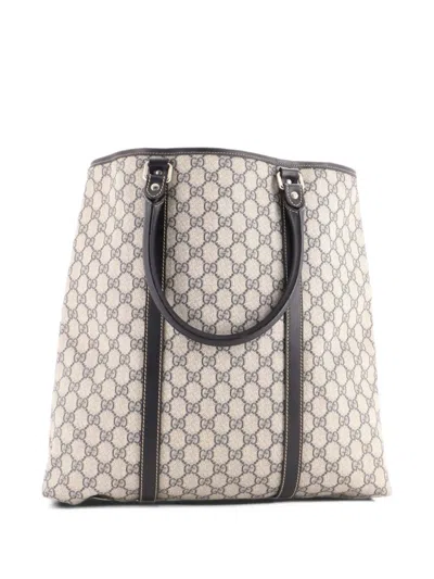 Pre-owned Gucci Joy Gg Coated Canvas With Leather Large Tote Bag In Black