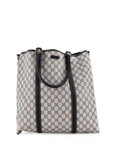 Pre-owned Gucci Joy Gg Coated Canvas With Leather Large Tote Bag In Blue