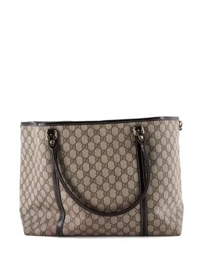 Pre-owned Gucci Joy Gg Coated Canvas With Leather Medium Tote Bag In Brown