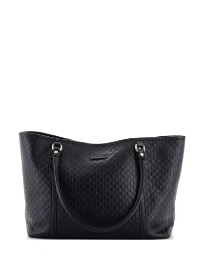 Pre-owned Gucci Joy Microssima Leather Medium Tote Bag In Black