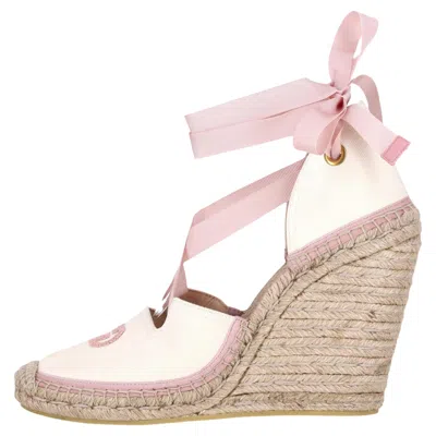 Pre-owned Gucci Judit 'gg' Espadrille Wedge Sandals With Grosgrain Ribbon Ankle Ties