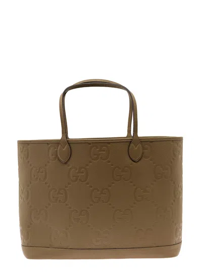 Gucci 'jumbo' Beige Handbag With All-over Logo In Leather Man In Multicolor