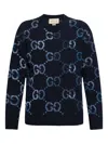 Gucci Sweater With Gg Intarsia In Blue