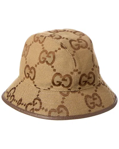 Gucci Jumbo Gg Canvas Leather-trim Bucket Hat In Brown