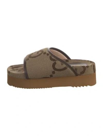 Pre-owned Gucci Jumbo Gg Canvas Slides In Brown