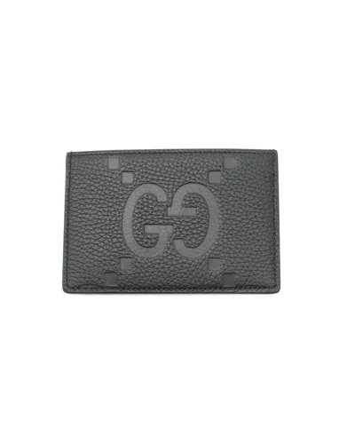 Pre-owned Gucci Jumbo Gg Card Holder In Black