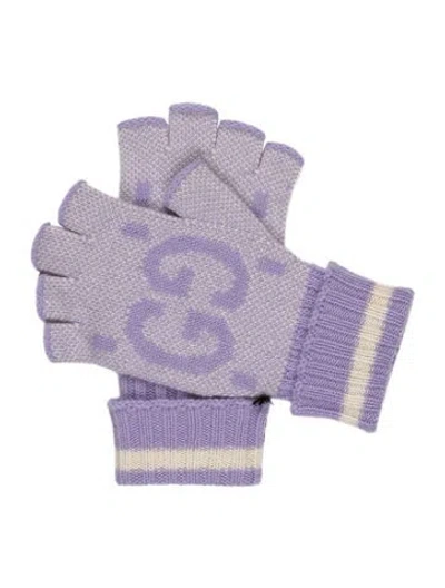 Pre-owned Gucci Jumbo Gg Cashmere Fingerless Gloves In Purple