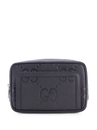 Pre-owned Gucci Jumbo Gg Embossed Leather Small Belt Bag In Black