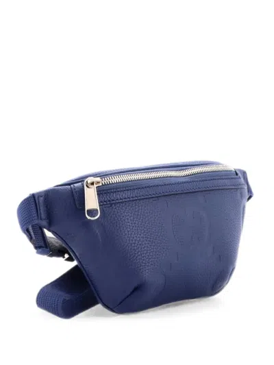 Pre-owned Gucci Jumbo Gg Embossed Leather Small Belt Bag In Blue