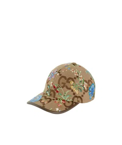 Gucci Jumbo Gg Floral-embroidered Cap In Brown