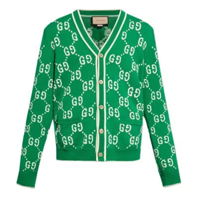 Gucci Jumbo Gg Jacquard Cardigan 'green'