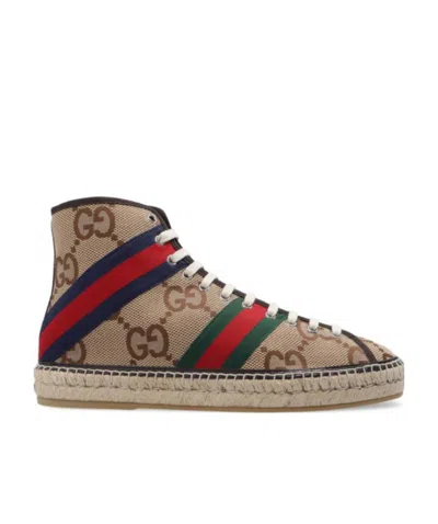 Gucci Jumbo Gg Lace-up High-top Espadrille Sneakers In Brown