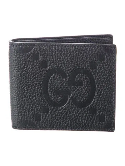 Pre-owned Gucci Jumbo Gg Leather Bifold Wallet In Black