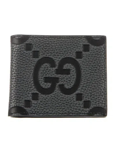 Pre-owned Gucci Jumbo Gg Leather Bifold Wallet In Black/grey