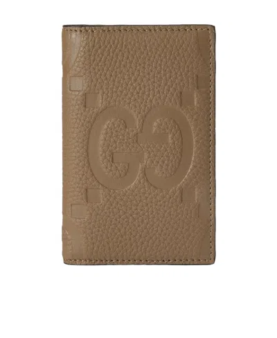 Gucci Jumbo Gg Leather Card Holder In Brown