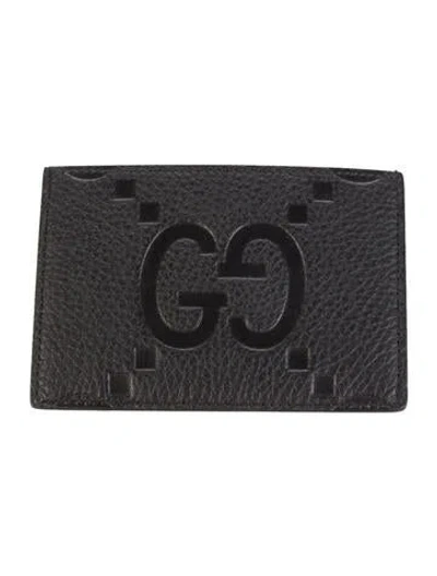 Pre-owned Gucci Jumbo Gg Leather Card Holder W/ Tags In Black