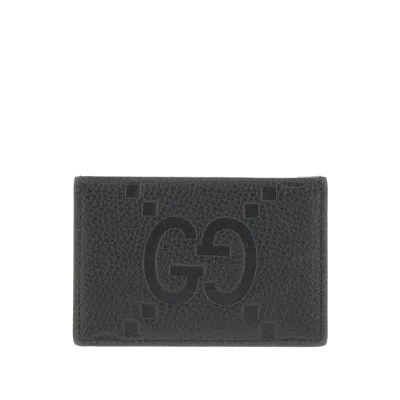 Gucci Jumbo Gg Leather Cardholder In Black