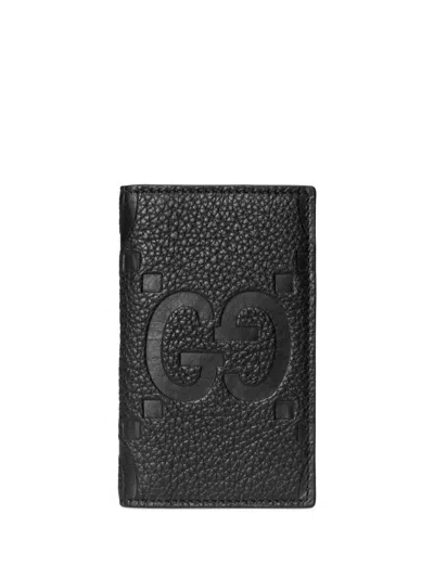 Gucci Jumbo Gg Leather Cardholder In Black