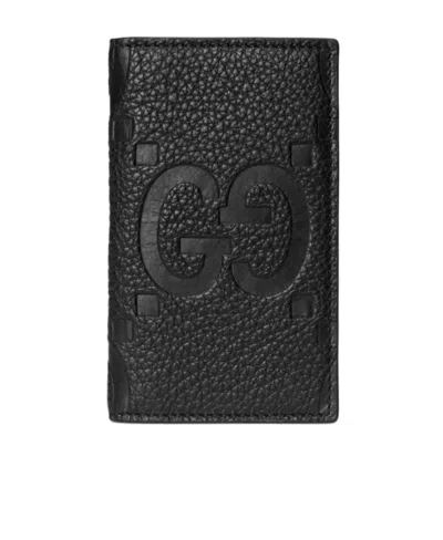 Gucci Jumbo Gg Leather Cardholder In Black