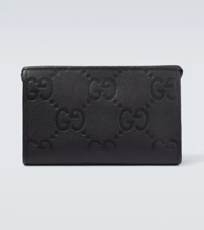 Gucci Jumbo Gg Leather Pouch In Black