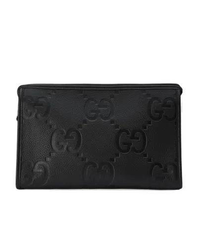 Gucci Jumbo Gg Leather Pouch In Black