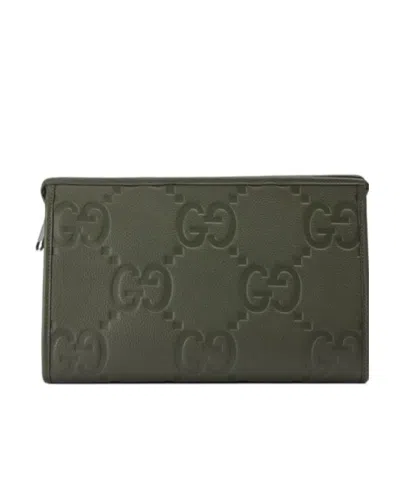 Gucci Jumbo Gg Leather Pouch In Green