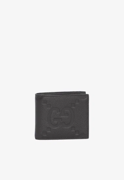 Gucci Jumbo Gg Logo Leather Wallet In Black