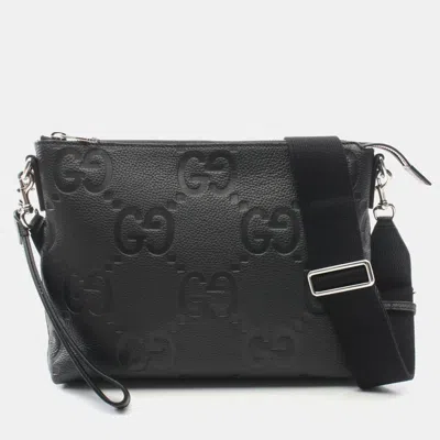 Pre-owned Gucci Jumbo Gg Medium Bag Shoulder Leather Black