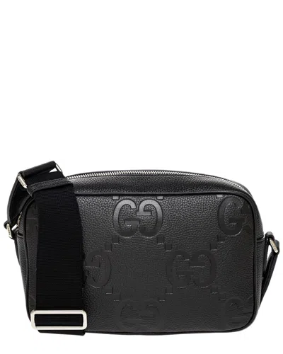 Gucci Jumbo Gg Medium Leather Messenger Bag In Black