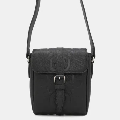Pre-owned Gucci Jumbo Gg Messenger Bag Black Leather Size Small
