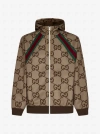 Gucci Jumbo Gg Zipped Hoodie With Web Ribbon In Beige,ebony