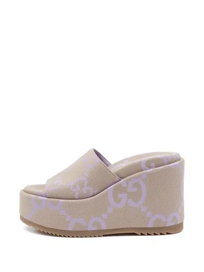 Pre-owned Gucci Jumbo Gg Platform Slide Sandals In Neutrals