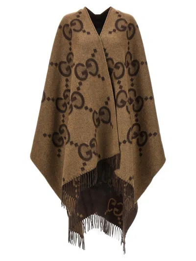 Gucci Women Reversible Jumbo Gg Cashmere Cape In Brown