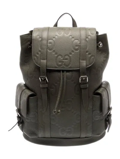 Pre-owned Gucci Jumbo Gg Signature Embossed Backpack In Green