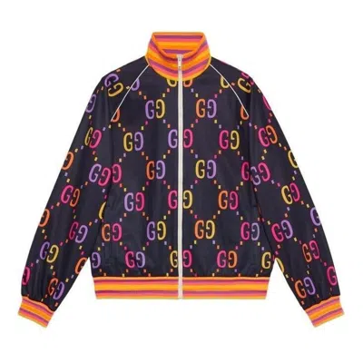 Gucci Jumbo Gg Technical Jersey Zip Jacket 'navy' In Multi