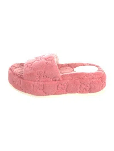 Pre-owned Gucci Jumbo Gg Terry Cloth Slides In Pink