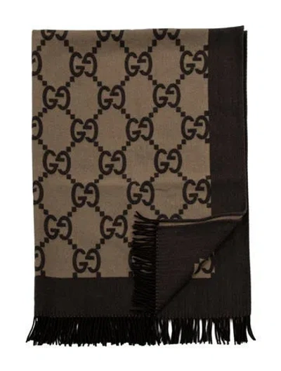 Pre-owned Gucci Jumbo Gg Throw Blanket In Brown