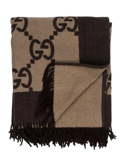 Pre-owned Gucci Jumbo Gg Throw Blanket In Brown