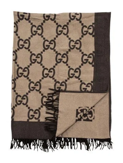 Pre-owned Gucci Jumbo Gg Throw Blanket In Brown/neutrals