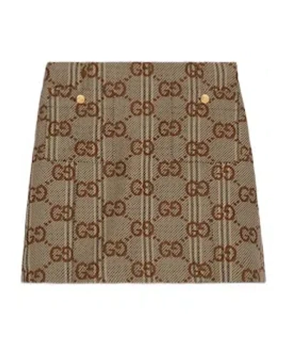 Gucci Jumbo Gg Wool Miniskirt In Brown
